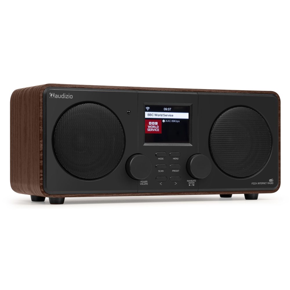 Audizio Rimini Radio Internet WiFi Stéréo Bluetooth - Bois/Noir, 50W, Spotify Connect, Écran Couleur